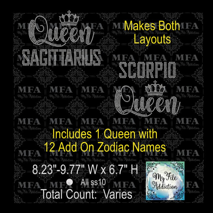 Queen Zodiac Bundle Rhinestone Digital Download File