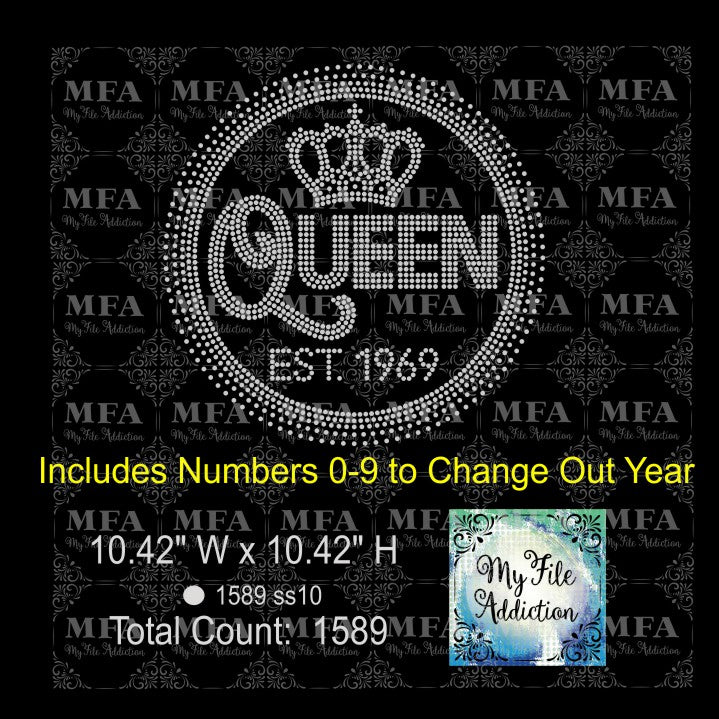 Birthday Queen with EST Date Rhinestone Digital Download File - My File Addiction
