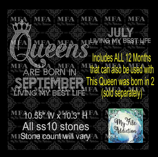 Queens Are Born In 2 Living My Best Life with Months Rhinestone Digital Download File - My File Addiction