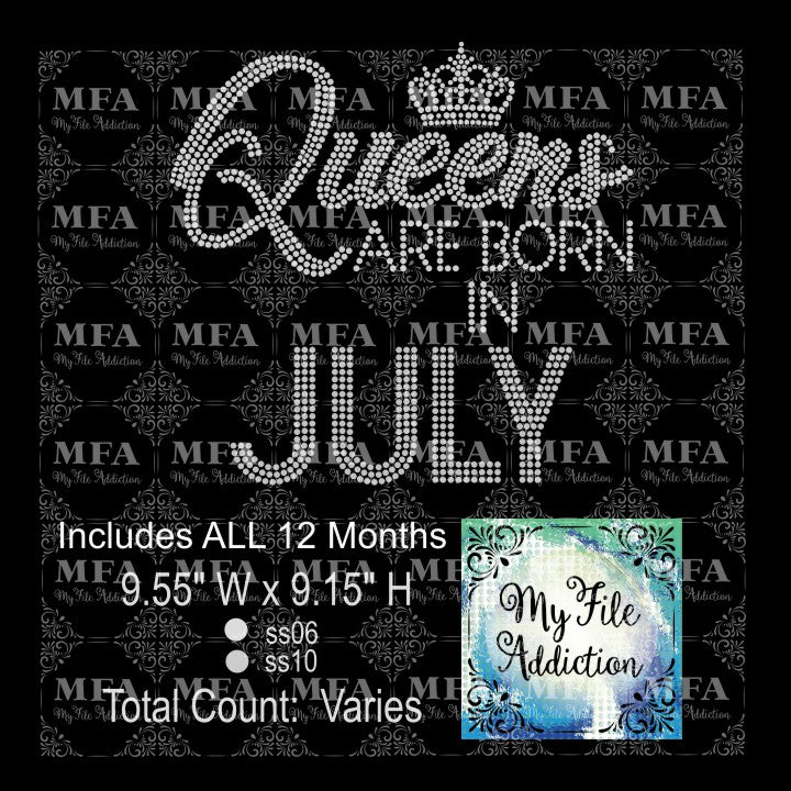 Queens Are Born In with Months Rhinestone Digital Download File - My File Addiction