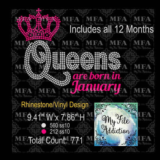 Queens Are Born In Vinyl & Rhinestone Digital Download File