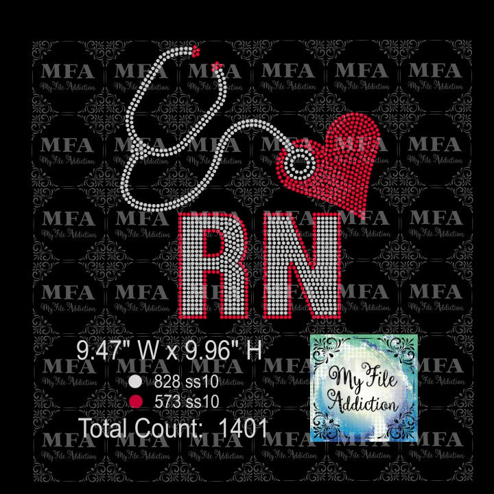 RN with Heart Rhinestone Digital Download File - My File Addiction