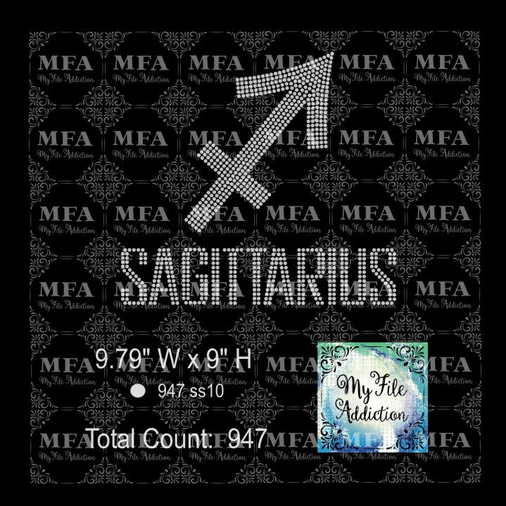 Sagittarius 2 Zodiac Sign Rhinestone Digital Download File - My File Addiction