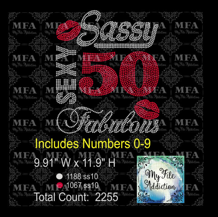 Sassy Sexy Fabulous with Numbers 0-9 Birthday Rhinestone Digital Download File - My File Addiction
