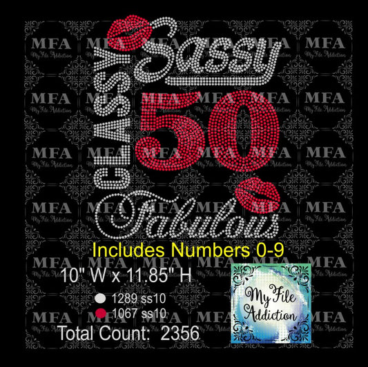 Sassy Classy Fabulous with Numbers 0-9 Birthday Rhinestone Digital Download File - My File Addiction