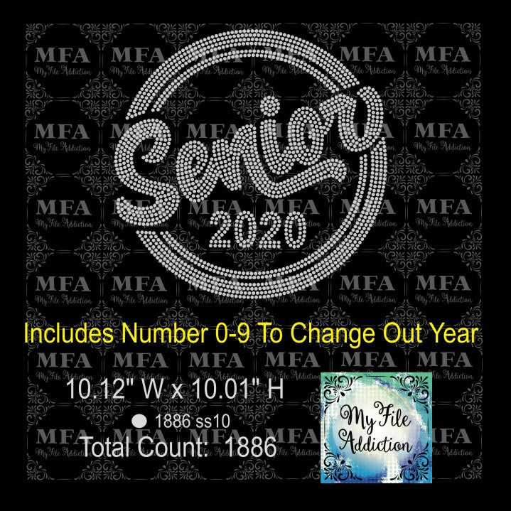 Senior with Year Includes Numbers 0-9 Rhinestone Digital Download File - My File Addiction