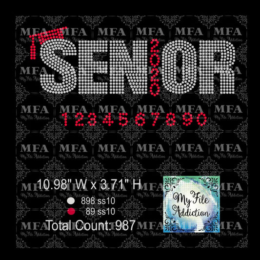 Senior with Year 2 Includes Numbers 0-9 Rhinestone Digital Download File - My File Addiction