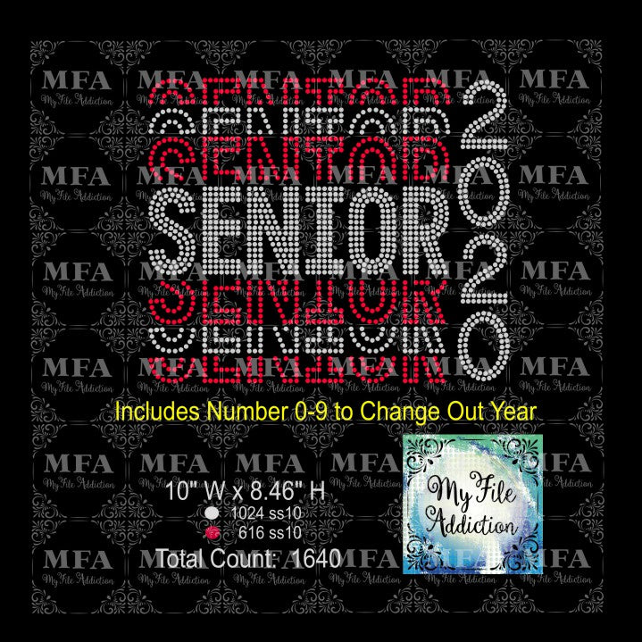 Senior with Numbers Stacked Rhinestone Digital Download File - My File Addiction