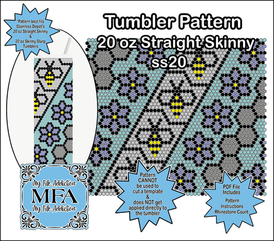 Spring Buzz Bee ss20 Rhinestone 20 oz Tumbler Pattern
