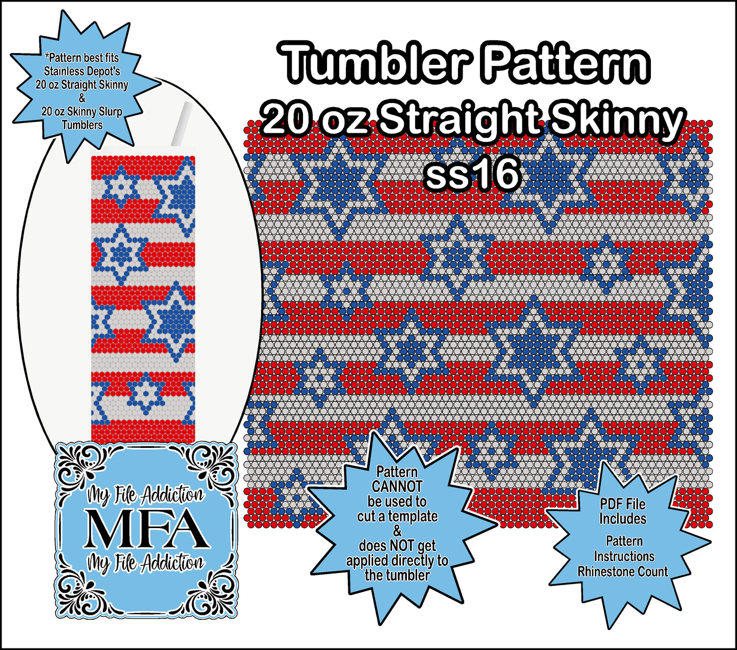 Stars & Stripes 2 Flag ss16 Rhinestone 20 oz Tumbler Pattern