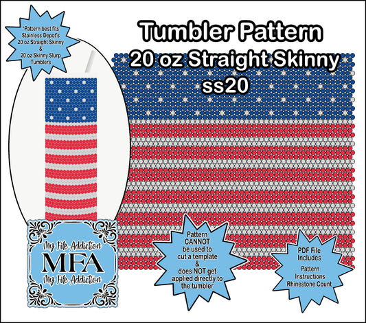 US Flag ss20 Rhinestone 20 oz Tumbler Pattern