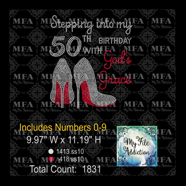 Stepping Into My Birthday with God's Grace Rhinestone Digital Download File
