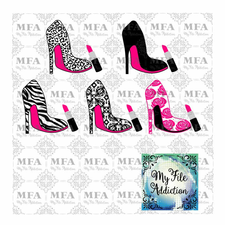 High Heel Stiletto Shoe with Lipstick Collection Vector Digital Download File - My File Addiction