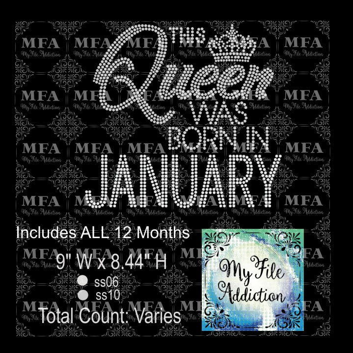 This Queen Was Born In with Months Rhinestone Digital Download File - My File Addiction