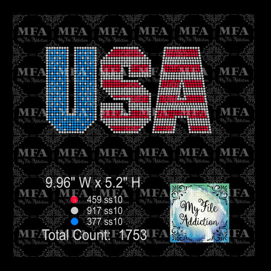 USA 1 Flag Rhinestone Digital Download File