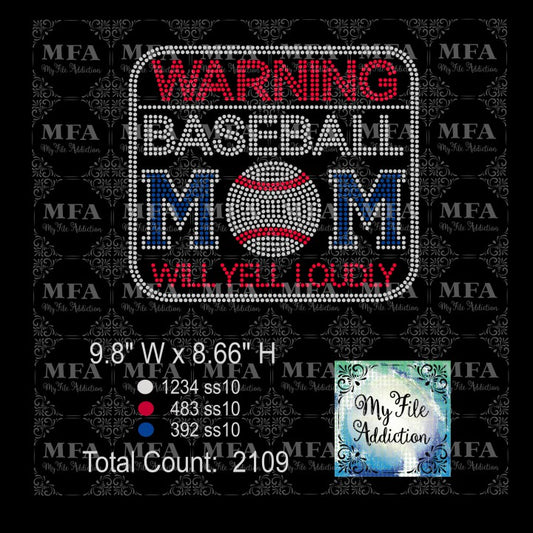 Warning Baseball Mom Rhinestone Digital Download File - My File Addiction