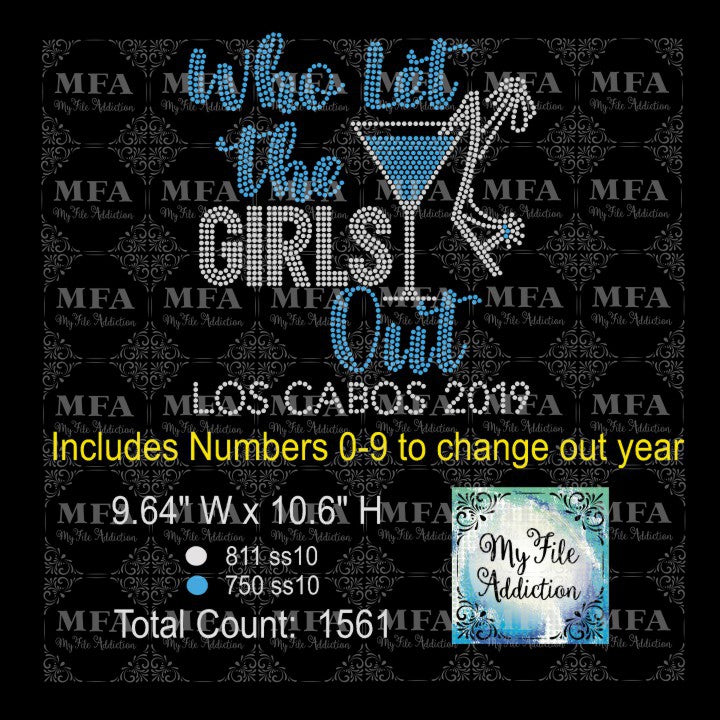 Who Let the Girls Out Los Cabos Martini Glass Shoe Rhinestone Digital Download File - My File Addiction