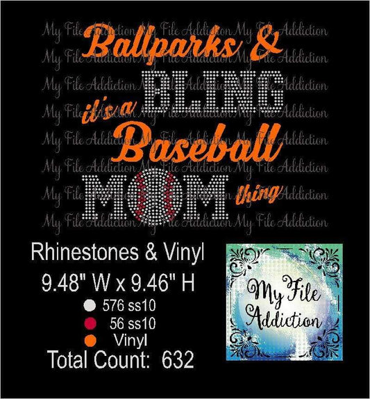 Ballparks and Bling Baseball Rhinestone & Vector Digital Download File - My File Addiction