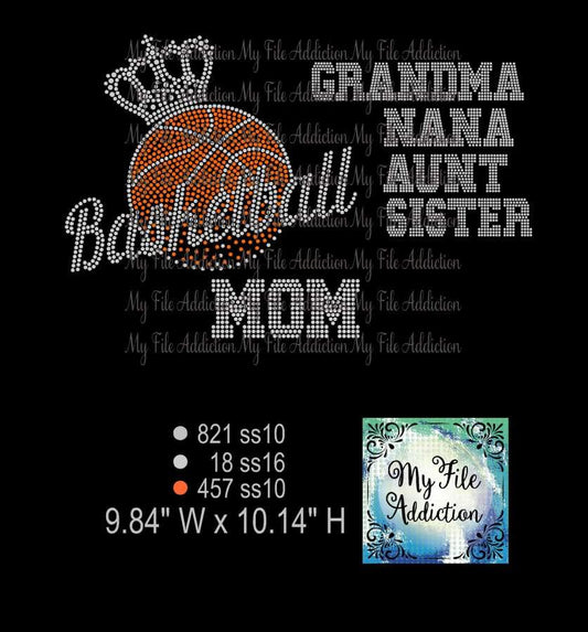 Basketball with Crown Mom, Nana, Grandma Rhinestone Digital Download File - My File Addiction